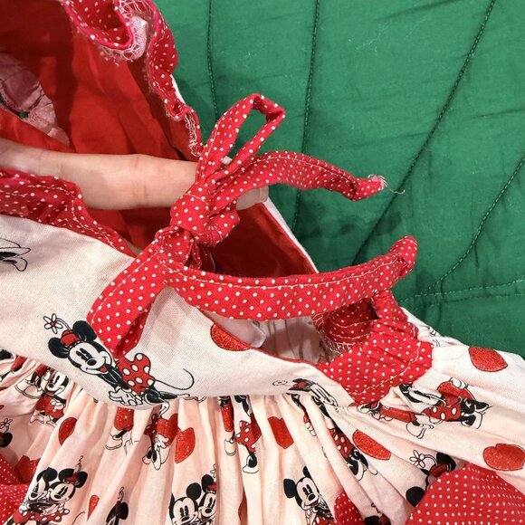 Handmade Minnie & Mickey Mouse Girls 3T 4T  Apron Dress Heart Pockets Valentine - Picture 3 of 5
